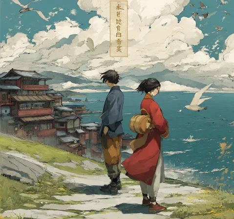 《黄昏列车》封面：列车驶过黄昏的海岸线
